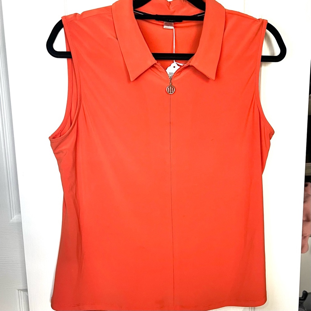NWT Orange Tommy Hilfiger collared sleeveless blouse- Size Large